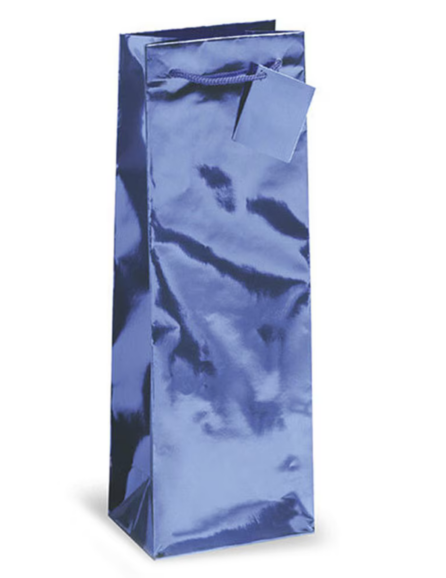 Blue Metallic Foil Gift Bag Single Bottle - Paper