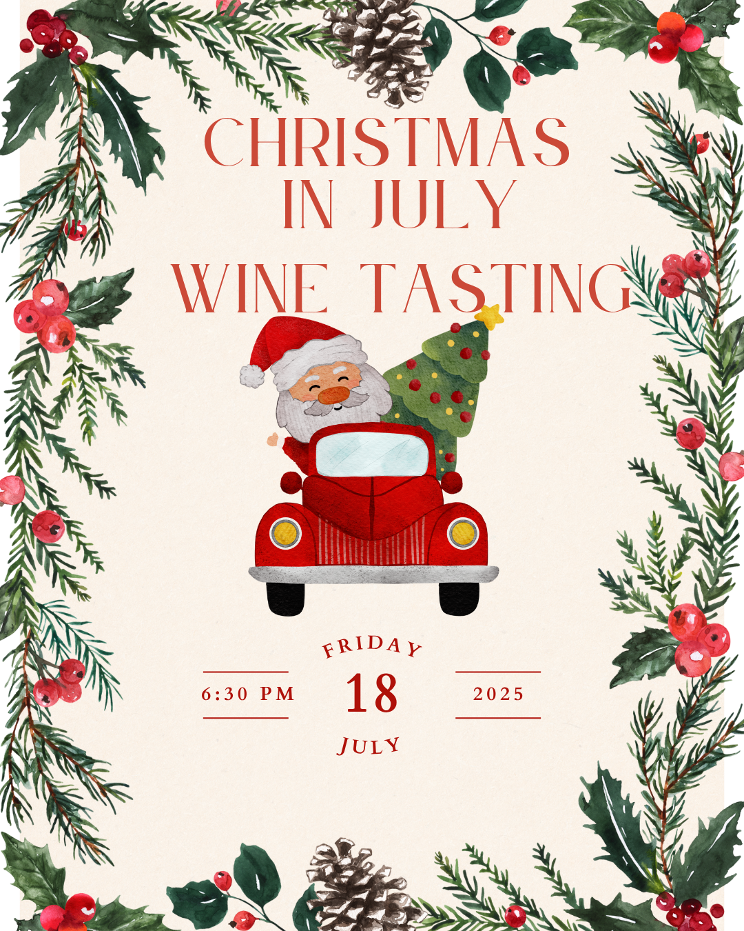 Christmas in July Kick Off Virtual Wine Tasting  Extra Meal for 2