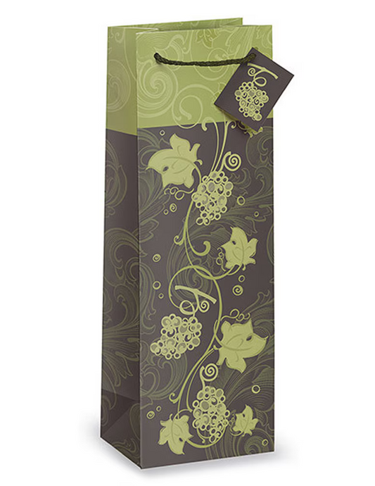 Green Grapevine Gift Bag Single Bottle - Paper