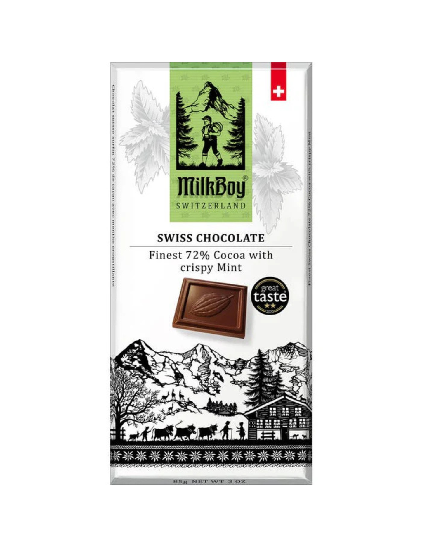 Milkboy Chocolates 72% Dark Chocolate Crispy Mint Bar 3.5 oz bar