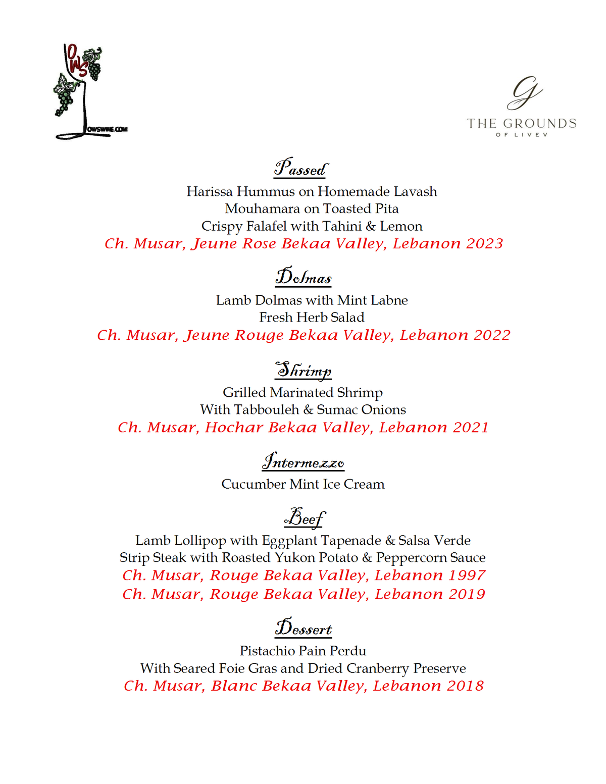 Ch. Musar Wine Dinner - Sunday September 27th @ 5:30 pm